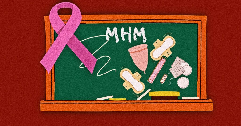 School, chalkboard, pad, cup, pad, menstrual hygiene