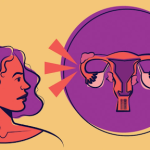Graphic of a person presenting female and a visual diagram of the internal female sexual system.